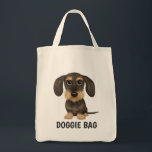 Wirehaired Dachshund | Cute Cartoon Dog Teckel Tote Bag<br><div class="desc">Wirehaired wild boar and tan coloured Teckel. The text "doggie bag" can be personalized with your own name or slogan. A cute Dachshund lover’s tote bag, great for shopping for groceries or pet supplies. This fun weenie dog cartoon reusable bag makes a perfect gift for anyone who loves a weenie...</div>