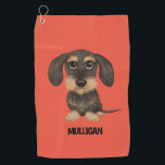 Wirehaired Dachshund | Cute Dog Teckel Custom Name Golf Towel<br><div class="desc">Golf club towel with a cute wirehaired Dachshund and custom name. Makes a fun personalized gift along with matching Teckel golf balls.</div>