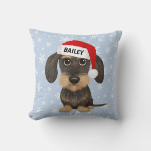 Wirehaired Dachshund   Cute Dog Teckel Custom Name Throw Pillow