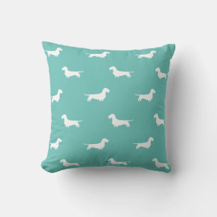Wirehaired Dachshund Dog Silhouettes Pattern Teal Throw Pillow