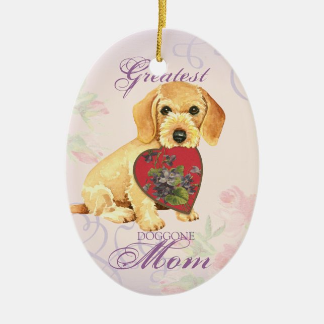 Wirehaired Dachshund Heart Mom Ceramic Ornament (Front)