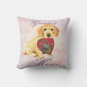 Wirehaired Dachshund Heart Mom Throw Pillow