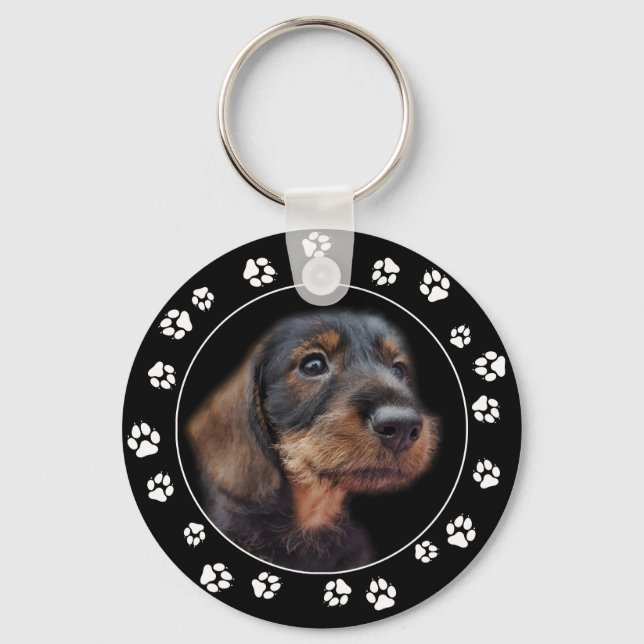 Wirehaired Dachshund Puppy Paw Prints Love Keychain (Front)