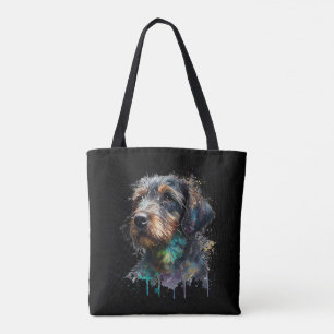 Wirehaired Dachshund Puppy Watercolor Design Tote Bag