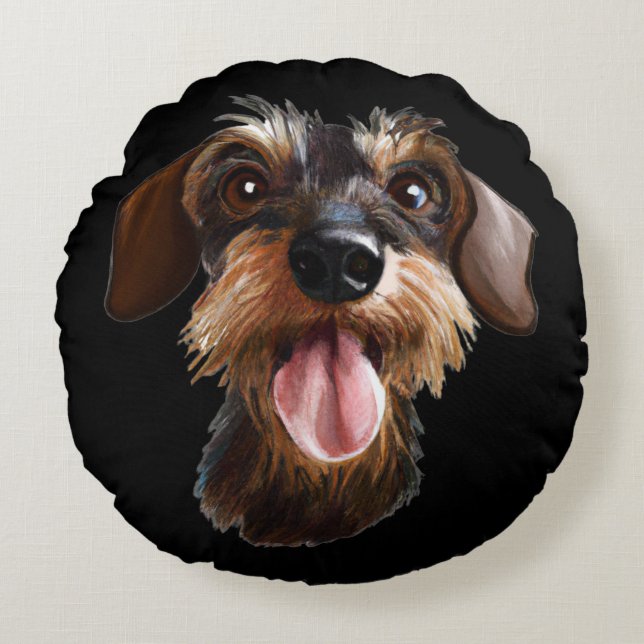 Wirehaired Dachshund Round Pillow (Front)