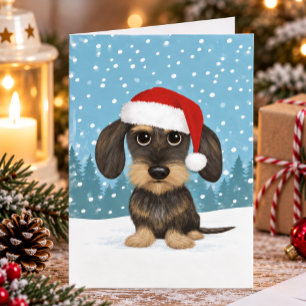 Wirehaired Dachshund Santa Teckel Dog Christmas Holiday Card