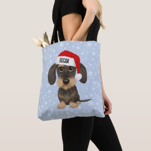 Wirehaired Dachshund Santa Teckel Dog Custom Name Tote Bag