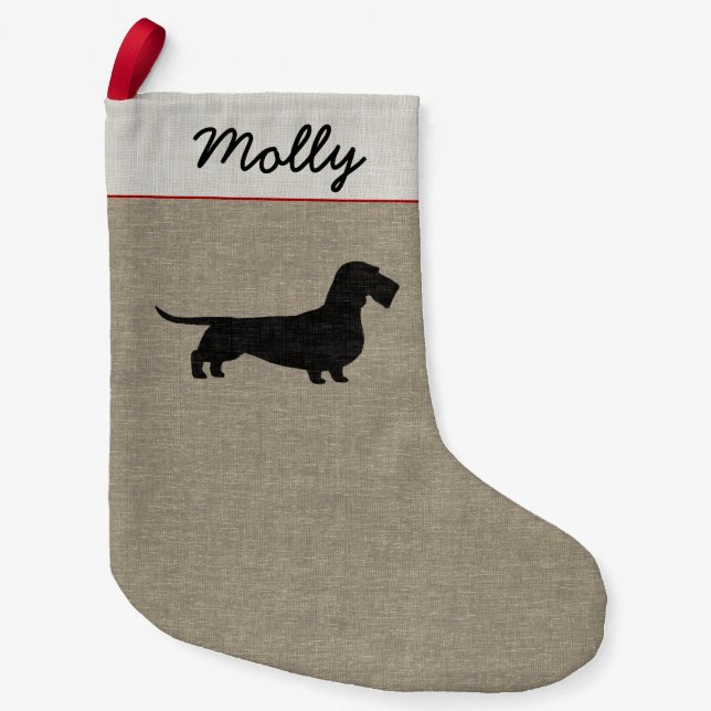 Wirehaired Dachshund Silhouette Wiener Dog Xmas Small Christmas Stocking (Front)