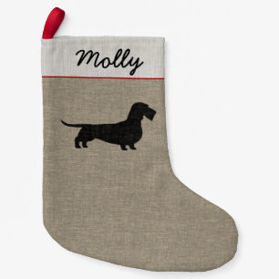 Wirehaired Dachshund Silhouette with Custom Text Small Christmas Stocking