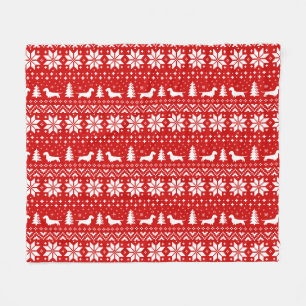 Wirehaired Dachshund Silhouettes Christmas Pattern Fleece Blanket