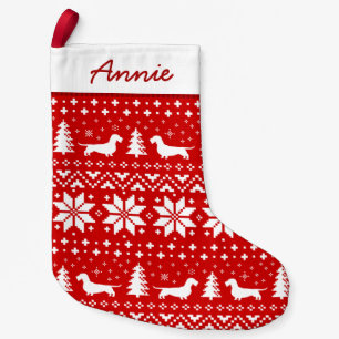 Wirehaired Dachshund Silhouettes Pattern Red Small Christmas Stocking
