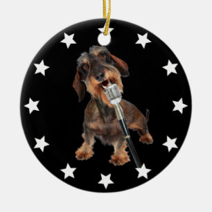 Wirehaired Dachshund Singer Ceramic Ornament