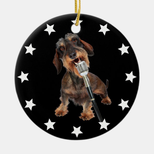 Wirehaired Dachshund Singer Ceramic Ornament (Front)