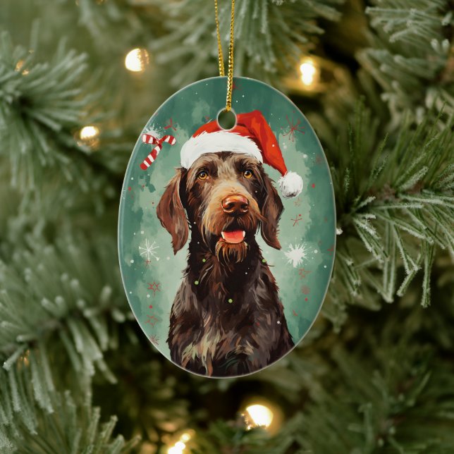 Wirehaired Pointer Christmas brush painting artwor Ceramic Ornament (Tree)