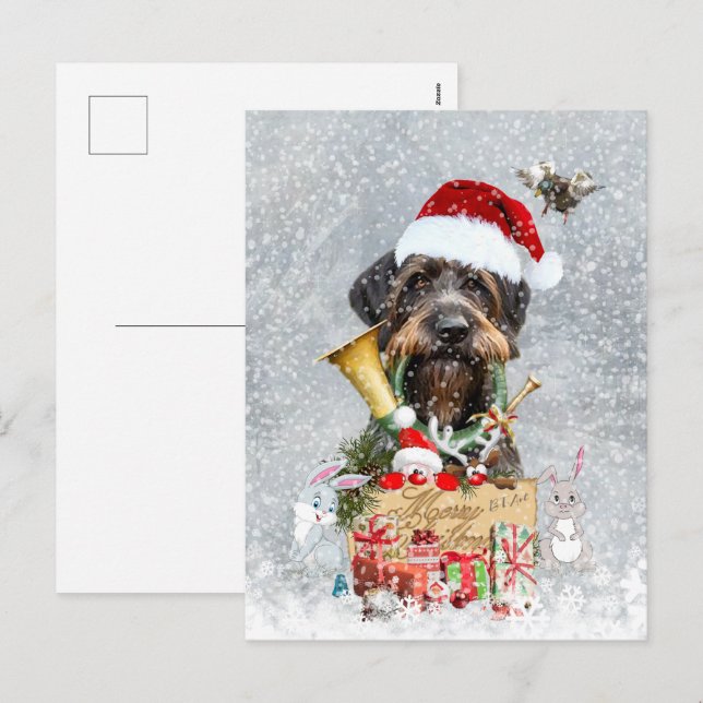 Wirehaired Pointer, Dog Christmas  Holiday Postcard (Front/Back)