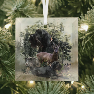 Wirehaired Pointer ,  Outdoors Hunting Glass Ornament