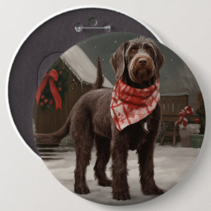Wirehaired Pointing Dog in Snow Christmas 6 Inch Round Button