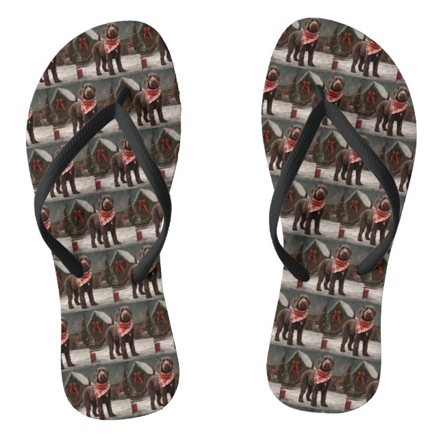 Wirehaired Pointing Dog in Snow Christmas Flip Flops (Footbed)