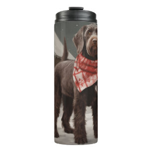 Wirehaired Pointing Dog in Snow Christmas Thermal Tumbler