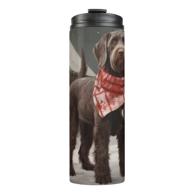 Wirehaired Pointing Dog in Snow Christmas Thermal Tumbler (Front)