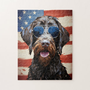 Wirehaired Pointing Griffon 4th of July Independen Jigsaw Puzzle