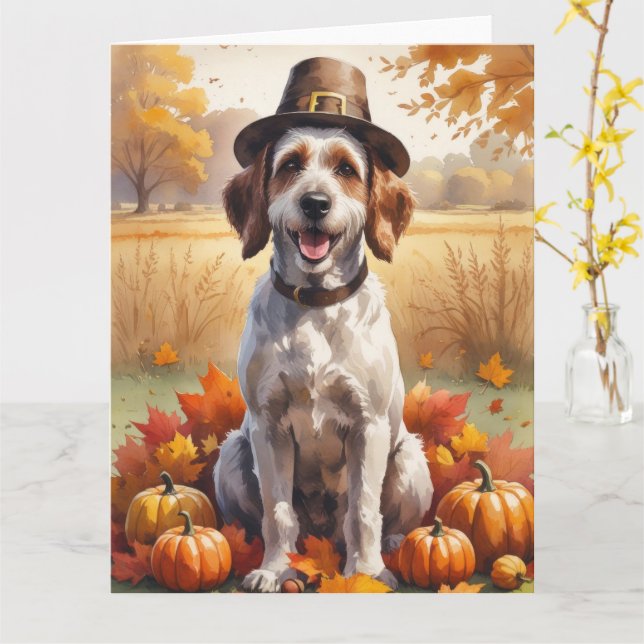 Wirehaired Pointing Griffon Autumn Leaves  Card (Yellow Flower)