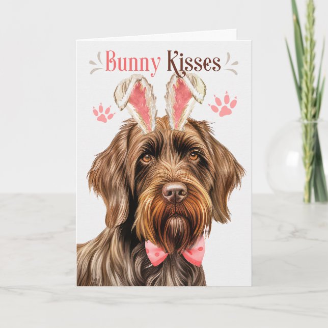 Wirehaired Pointing Griffon Bunny Ears for Easter Holiday Card (Front)