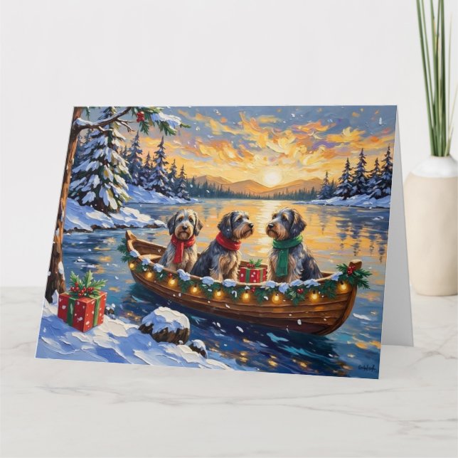 Wirehaired Pointing Griffon Christmas Boat Holiday Card (Front)