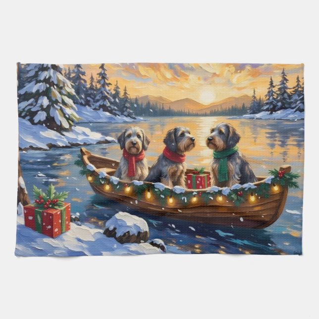 Wirehaired Pointing Griffon Christmas Boat Holiday Kitchen Towel (Horizontal)