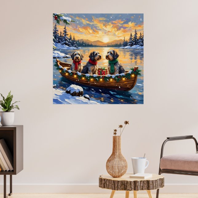 Wirehaired Pointing Griffon Christmas Boat Holiday Poster (Living Room 3)