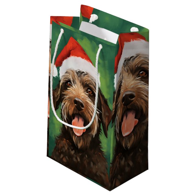 Wirehaired Pointing Griffon Christmas painting Small Gift Bag (Back Angled)