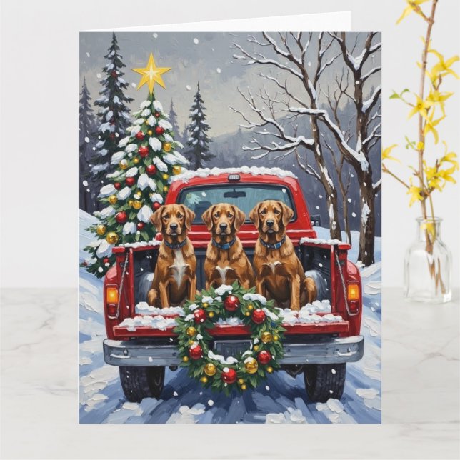 Wirehaired Pointing Griffon Christmas Red Truck Card (Yellow Flower)