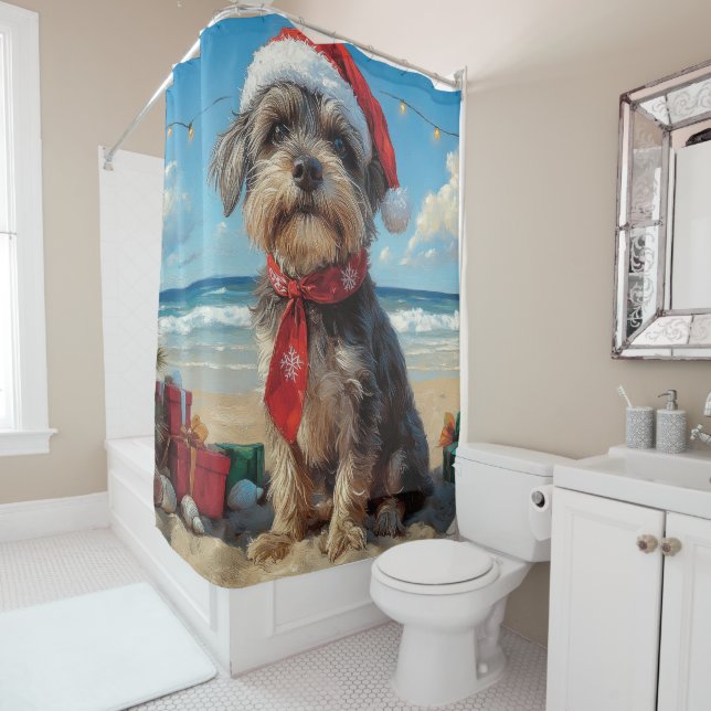 Wirehaired Pointing Griffon Dog Christmas Beach (In Situ)