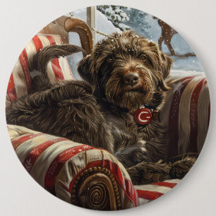 Wirehaired Pointing Griffon Dog Christmas Festive 6 Inch Round Button
