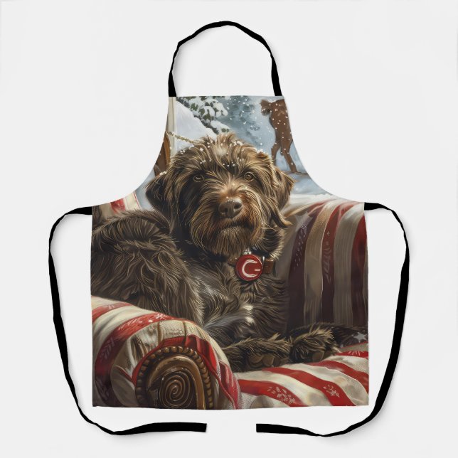 Wirehaired Pointing Griffon Dog Christmas Festive Apron (Front)