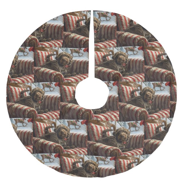 Wirehaired Pointing Griffon Dog Christmas Festive Brushed Polyester Tree Skirt (Front)