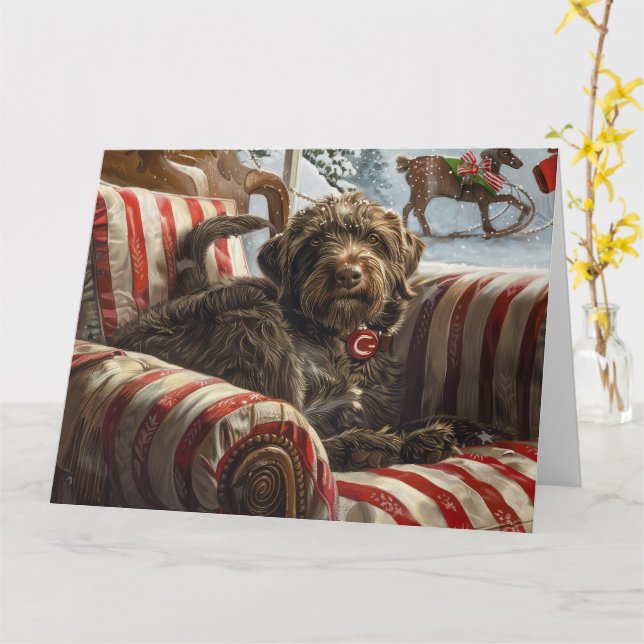 Wirehaired Pointing Griffon Dog Christmas Festive Card (Yellow Flower)
