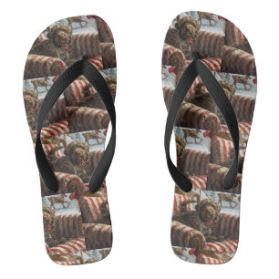 Wirehaired Pointing Griffon Dog Christmas Festive Flip Flops