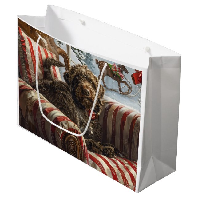 Wirehaired Pointing Griffon Dog Christmas Festive Large Gift Bag (Front Angled)