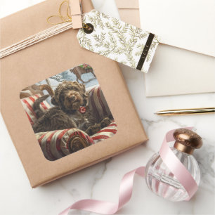 Wirehaired Pointing Griffon Dog Christmas Festive Square Sticker