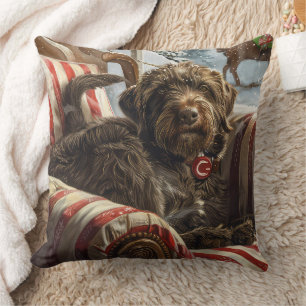 Wirehaired Pointing Griffon Dog Christmas Festive Throw Pillow