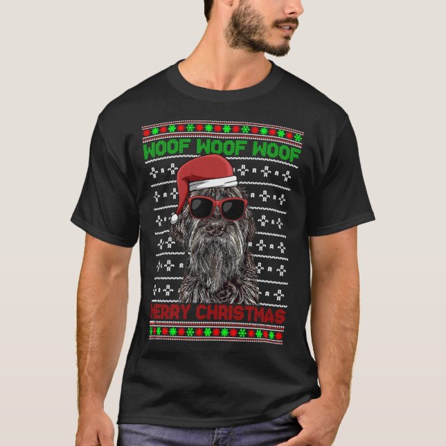 Wirehaired Pointing Griffon Dog Funny Woof Merry C T-Shirt (Front)