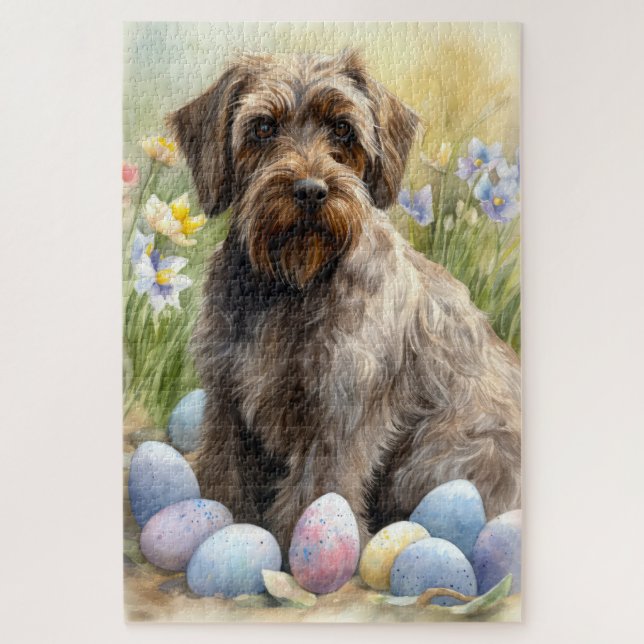 Wirehaired Pointing Griffon Easter Eggs Holiday Jigsaw Puzzle (Vertical)
