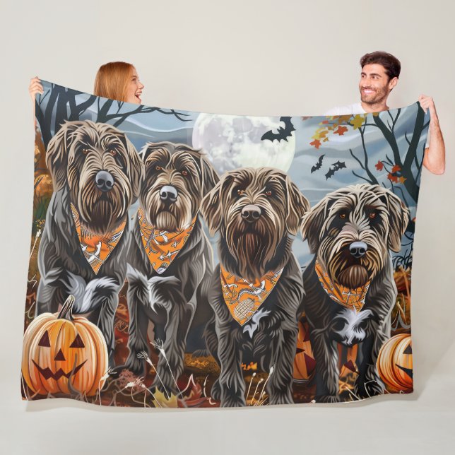 Wirehaired Pointing Griffon Halloween Spooky Fleece Blanket (In Situ)