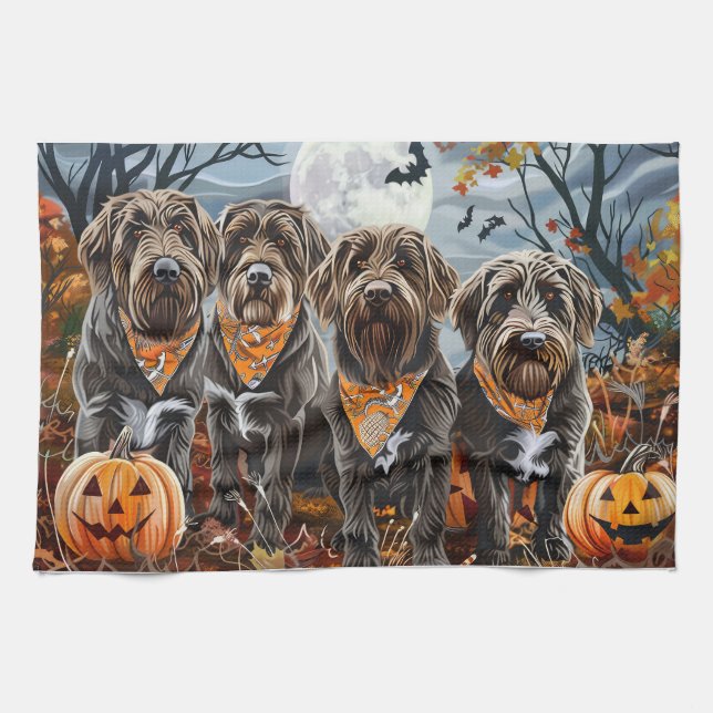Wirehaired Pointing Griffon Halloween Spooky Kitchen Towel (Horizontal)