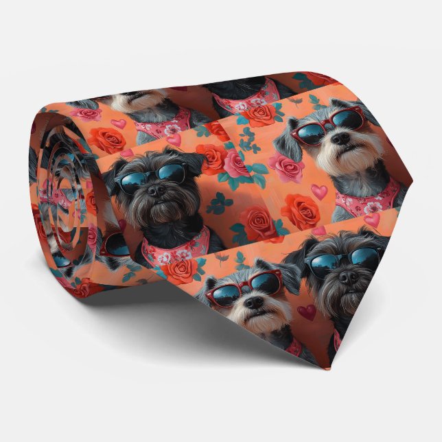 Wirehaired Pointing Griffon Heart Valentine's Day Tie (Rolled)