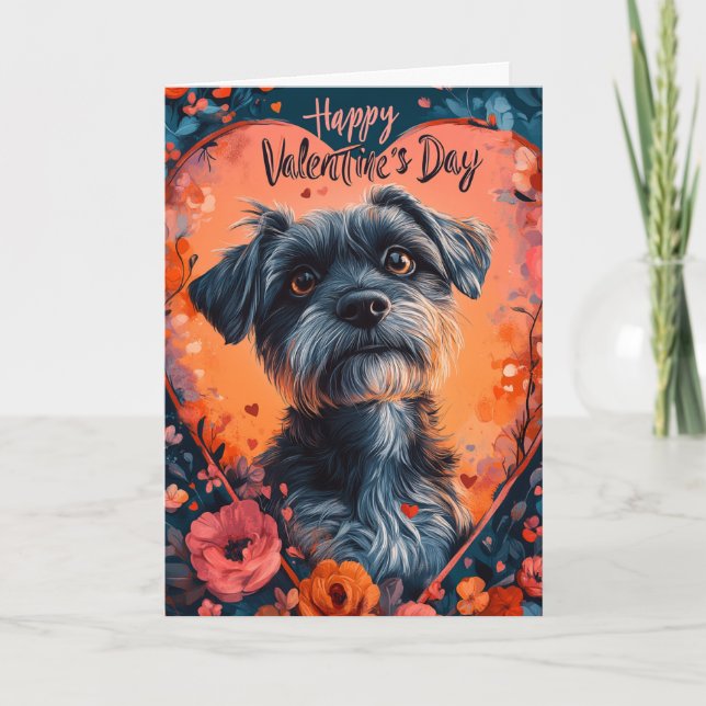 Wirehaired Pointing Griffon Hearts Valentine's Day Card (Front)