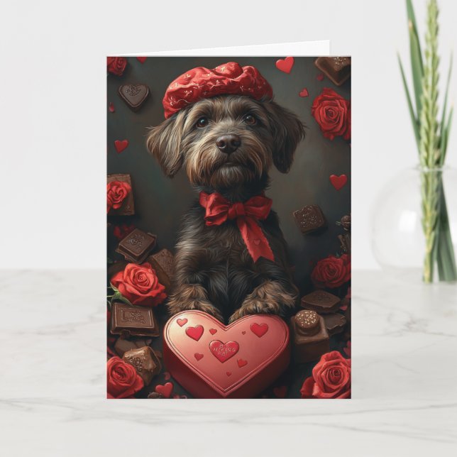 Wirehaired Pointing Griffon Hearts Valentine's Day Card (Front)