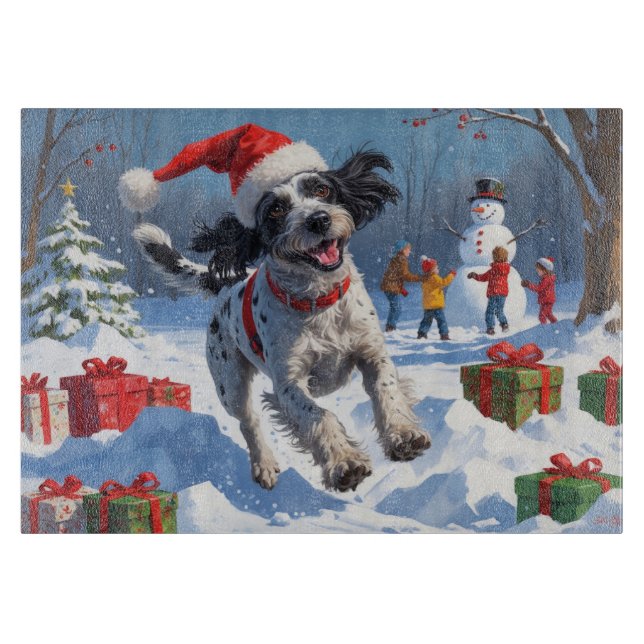 Wirehaired Pointing Griffon in Snow Christmas Hat Cutting Board (Front)