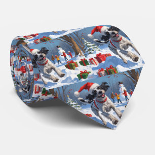Wirehaired Pointing Griffon in Snow Christmas Hat Tie